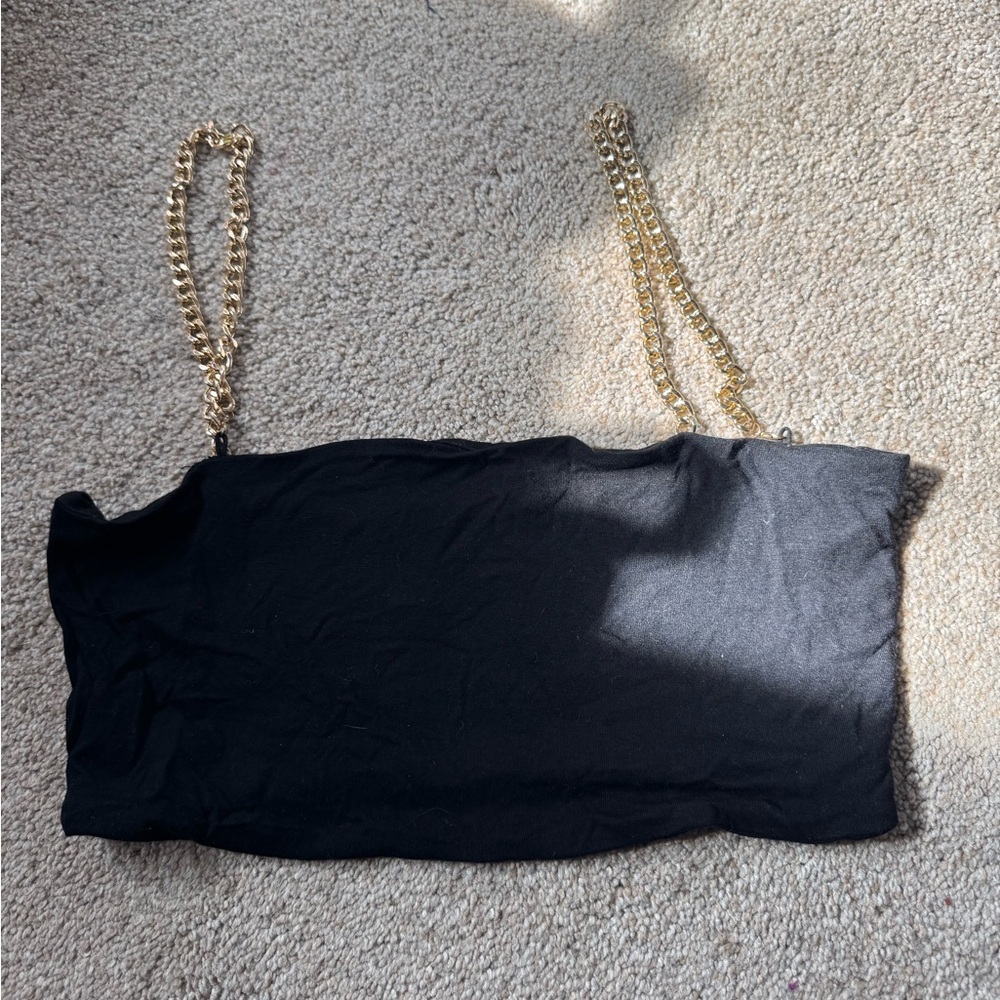 SHEIN Black Tube Camisole with Gold Chain Straps